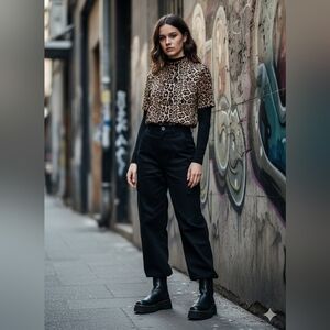 Stylish Leopard Mesh Print Blouse for Women Sz S